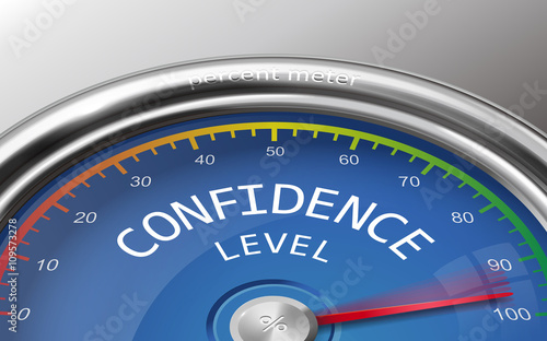 confidence level conceptual 3d illustration meter indicating hud