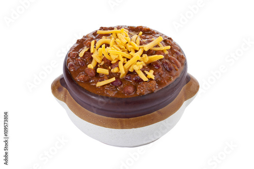 chili con carne with grated cheese toppings photo