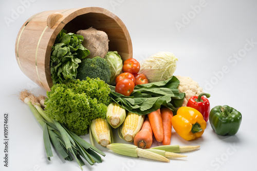 Group of fresh vegetable with bucket