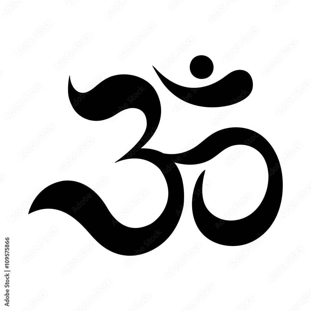 Om or Aum Indian sacred sound. The symbol of the divine triad of Brahma