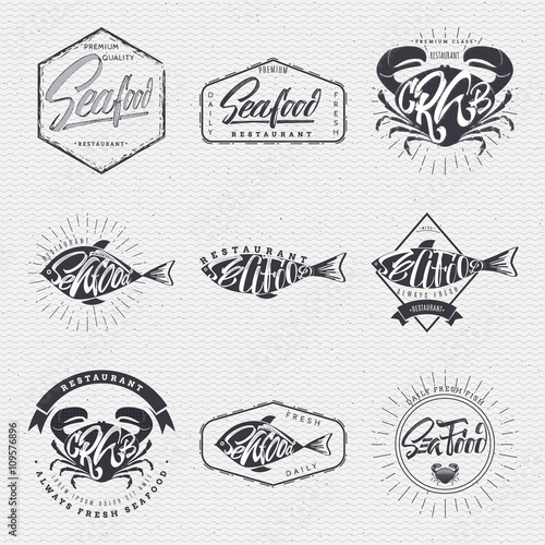 Seafood - poster, stamp, badge, insignia, postcard, sticker, can be used for design