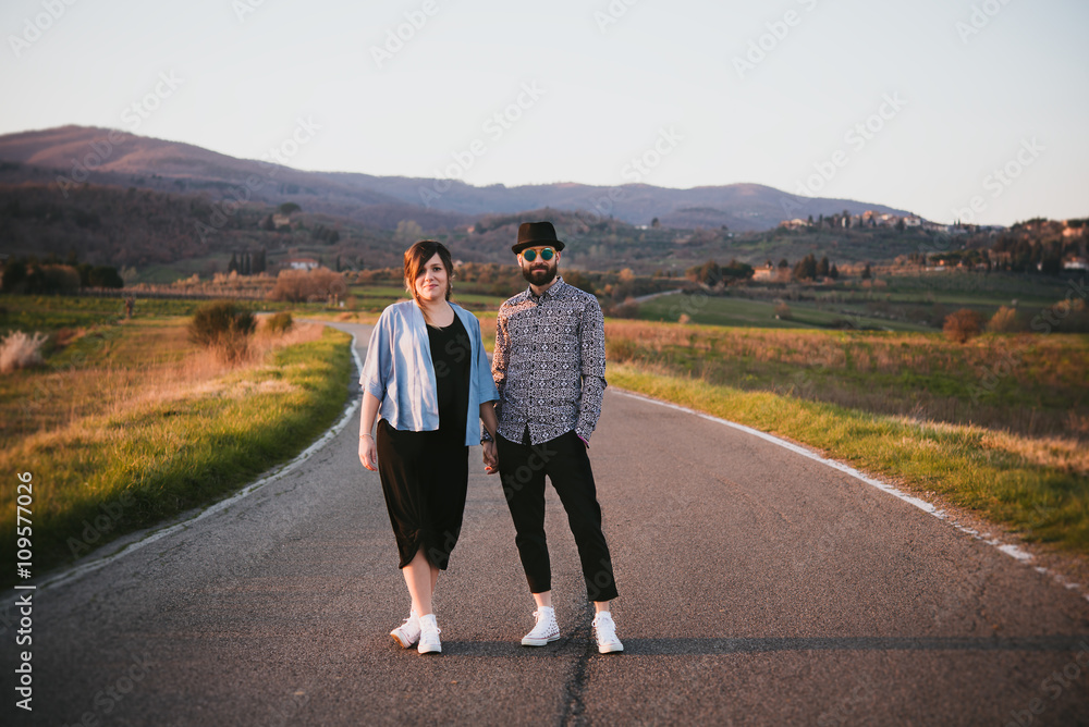 couple in love in a country street couple in love in a country street