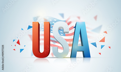 3D text USA for American Independence Day.