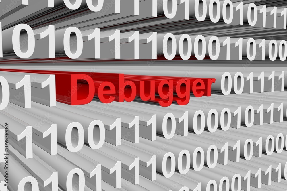 debugger in the form of binary code, 3D illustration