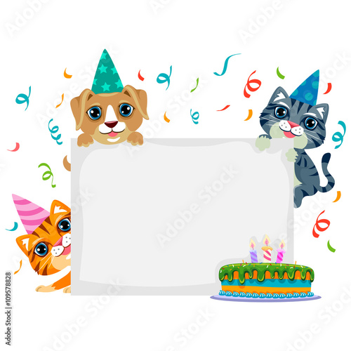 Vector Illustration of Pet Birthday in Blank Board