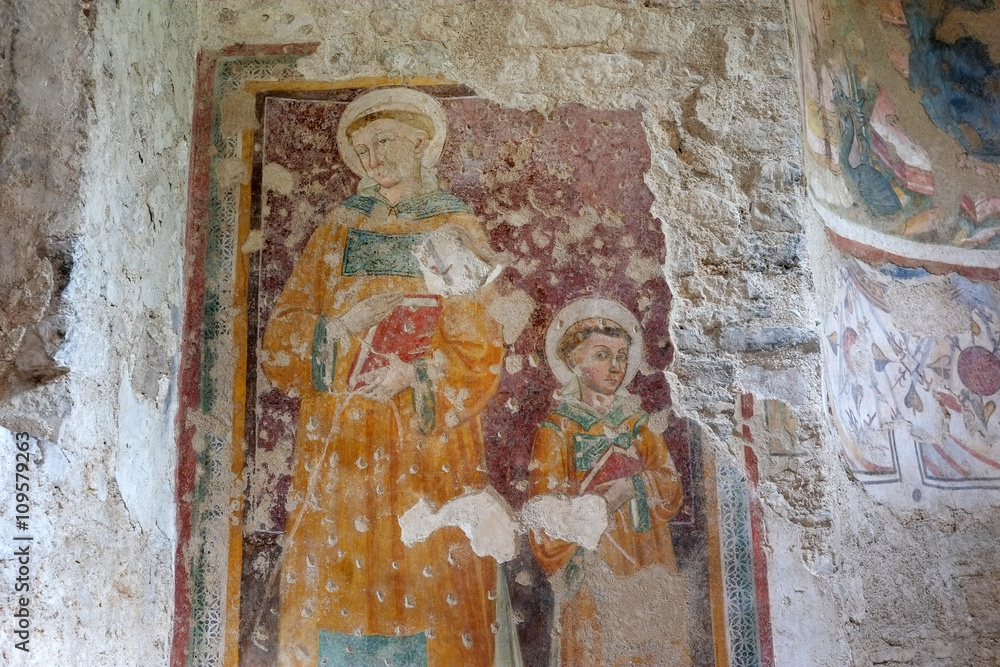 Frescoes of St. Saviour Church, Spoleto Italy. 