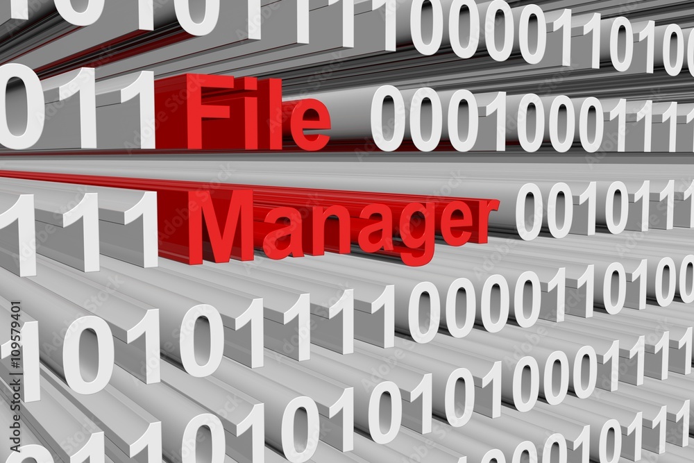 File Manager in the form of binary code, 3D illustration