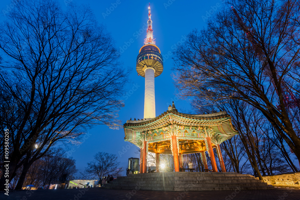 Namsan Mountain Seoul Tower At Night In Seoul South Korea Stock Photo namsan-mountain-seoul-tower-at-night-in-seoul-south-korea-stock-photo