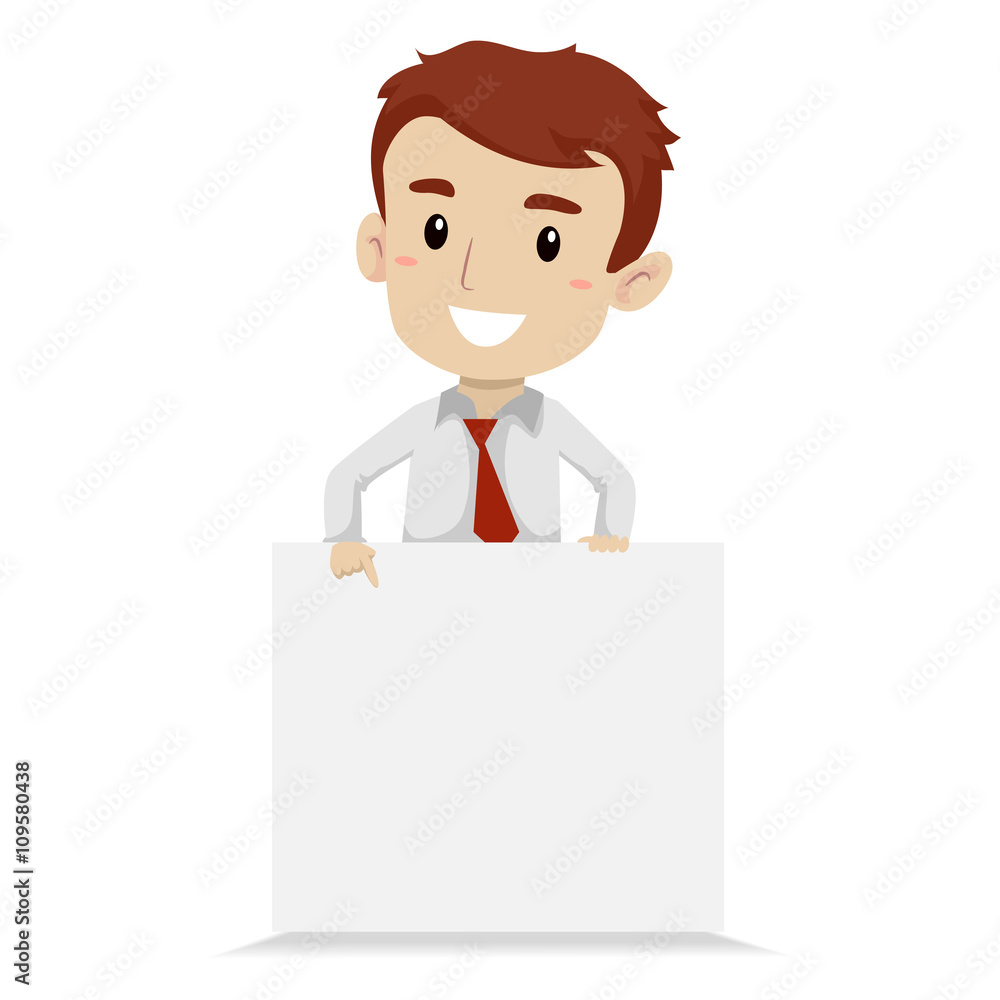 Vector Illustration of a Man holding a white Blank Sign Vector Illustration of a Man holding a white Blank Sign