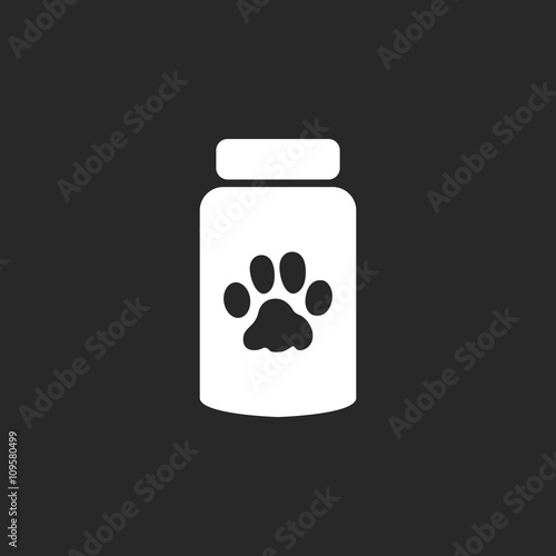 Pet cat medicament vitamins sign simple icon on background