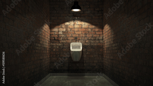urinals in empty public restroom. 3d rendering