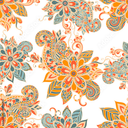 Vector seamless pattern in boho style. Henna mehndi design background. Ethnic, Indian, Islamic, Asian, Arabic, persian texture.