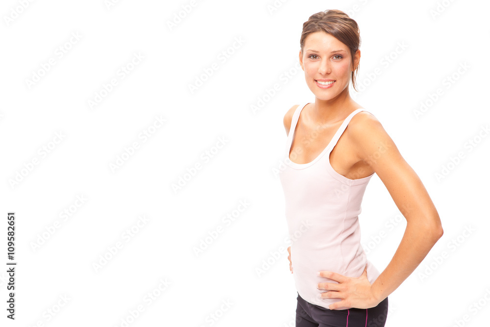 beautiful fitness sporty brunette girl isolated on white beautiful fitness sporty brunette girl isolated on white