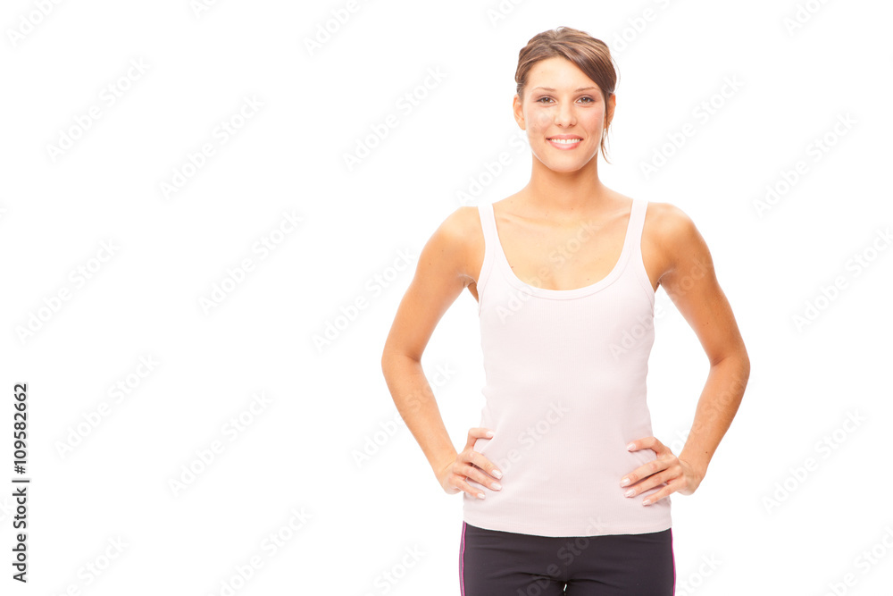 beautiful fitness sporty brunette girl portrait isolated on white