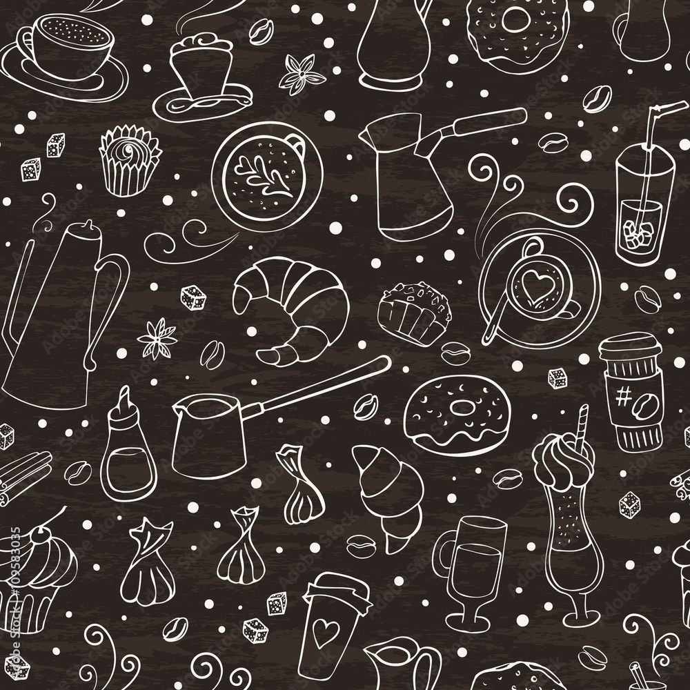 Coffee outline seamless pattern