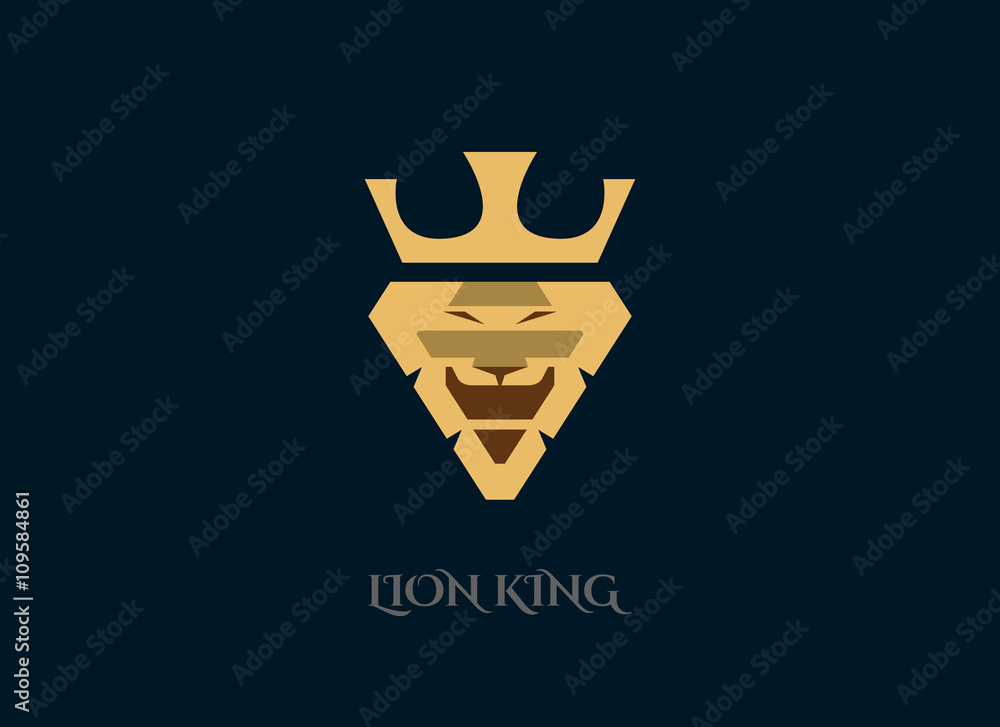 Naklejka premium Lion logo design template. Lion face shield crown vector logotype.