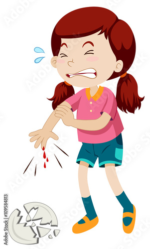 Little girl cut her finger