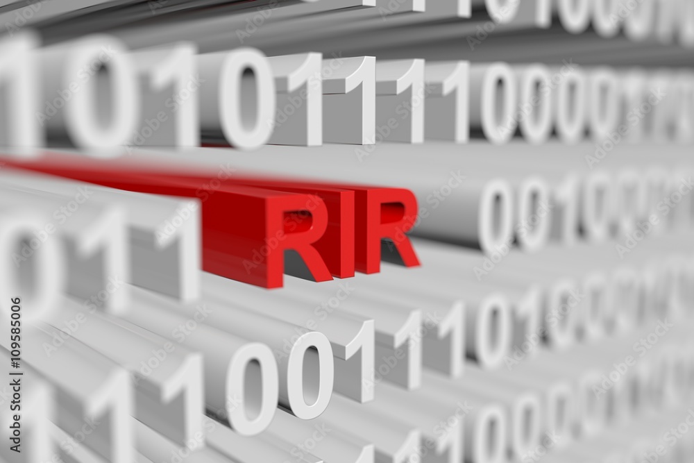 RIR as a binary code with blurred background 3D illustration