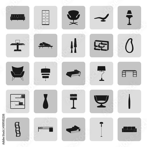 Modern interiors furniture sign simple icons set on background. Vector illustration.