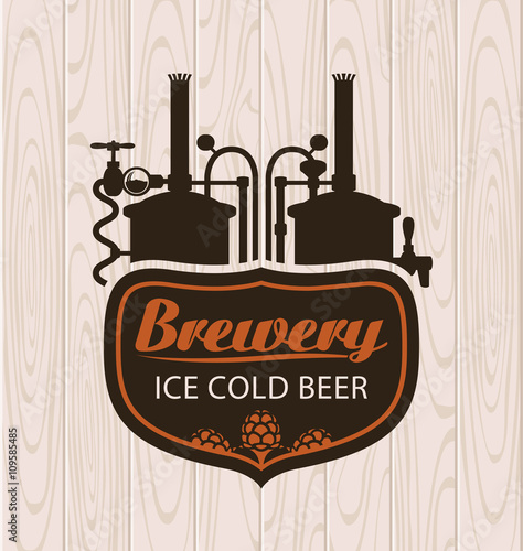 banner with picture of the brewery on the background of wooden boards