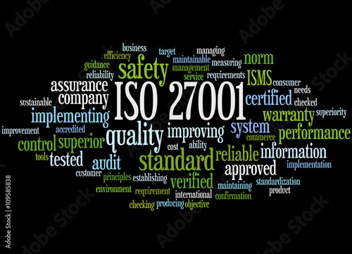 ISO 27001 - Information security management, word cloud concept photo