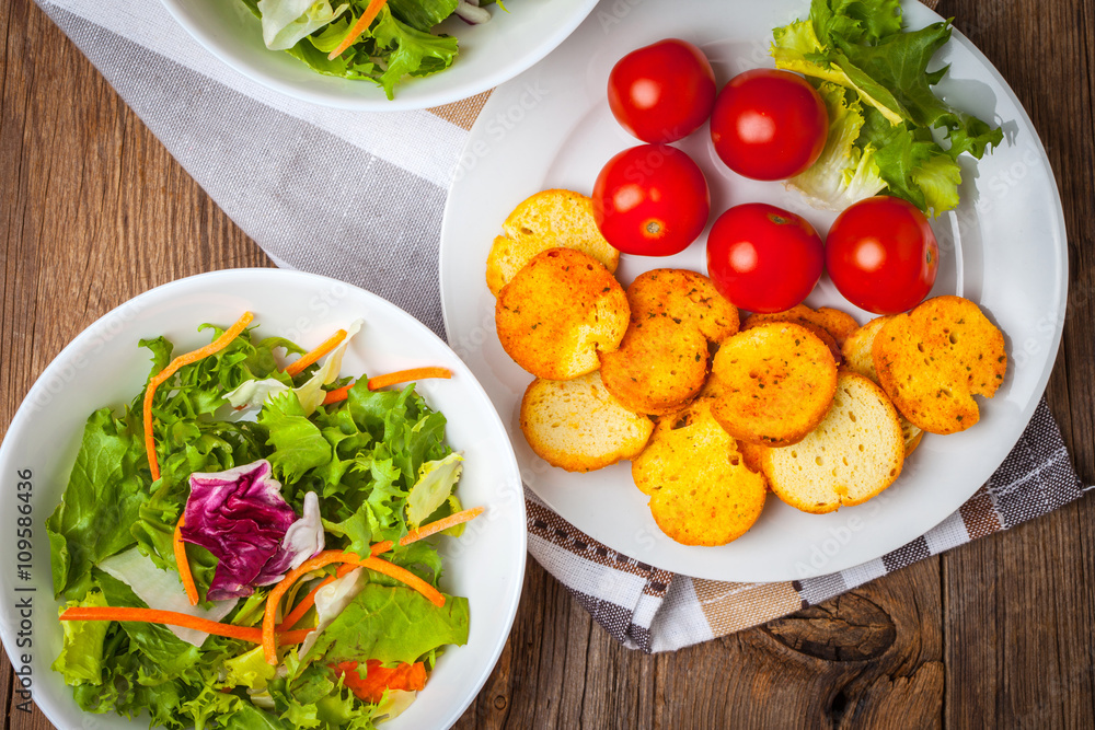 Mixed salad with croutons. Mixed salad with croutons.
