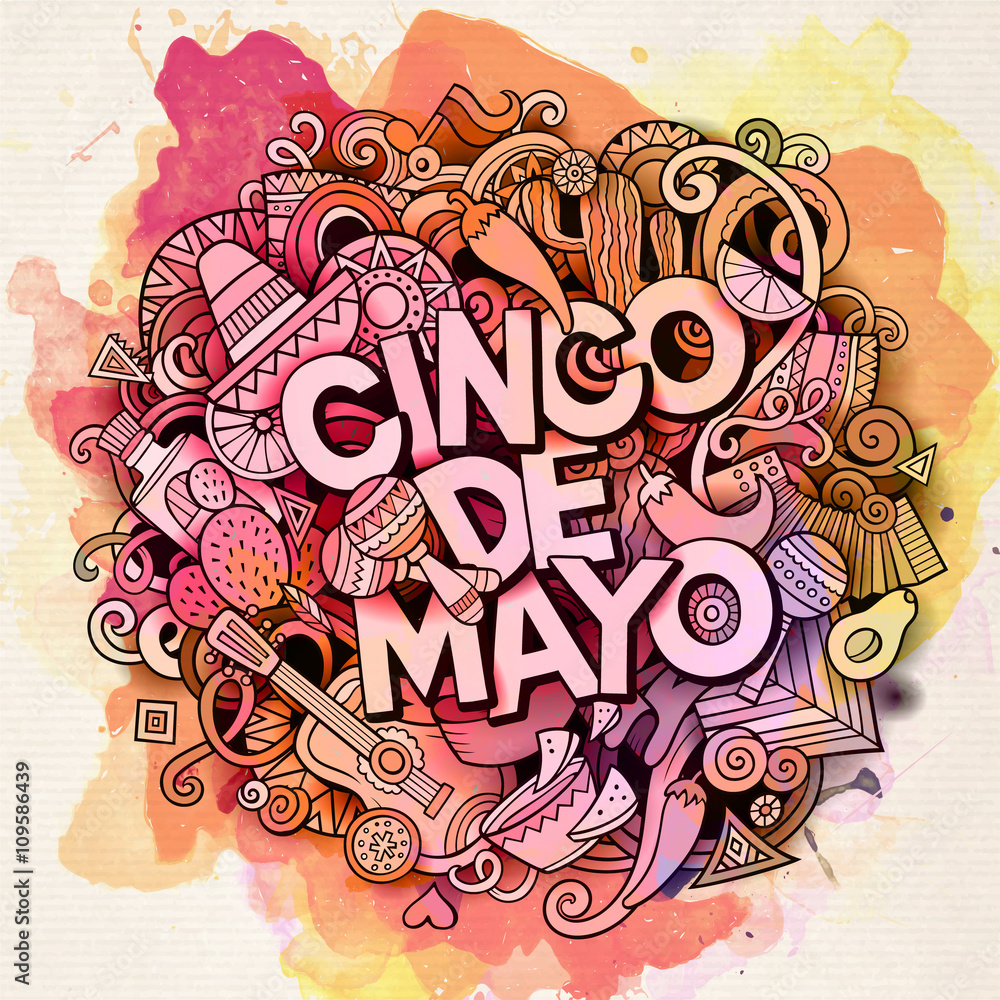 Naklejka premium Cinco de Mayo. Cartoon vector hand drawn Doodle illustration