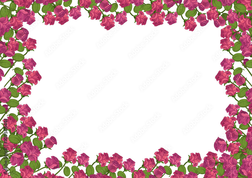Cartoon frame with roses - isolated - illustration for the children