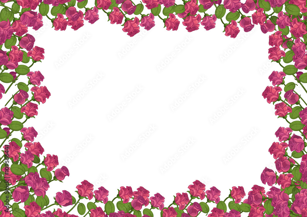 Cartoon frame with roses - isolated - illustration for the children Cartoon frame with roses - isolated - illustration for the children