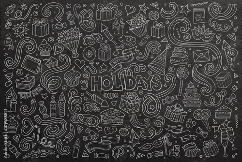 Chalkboard set of holidays objects