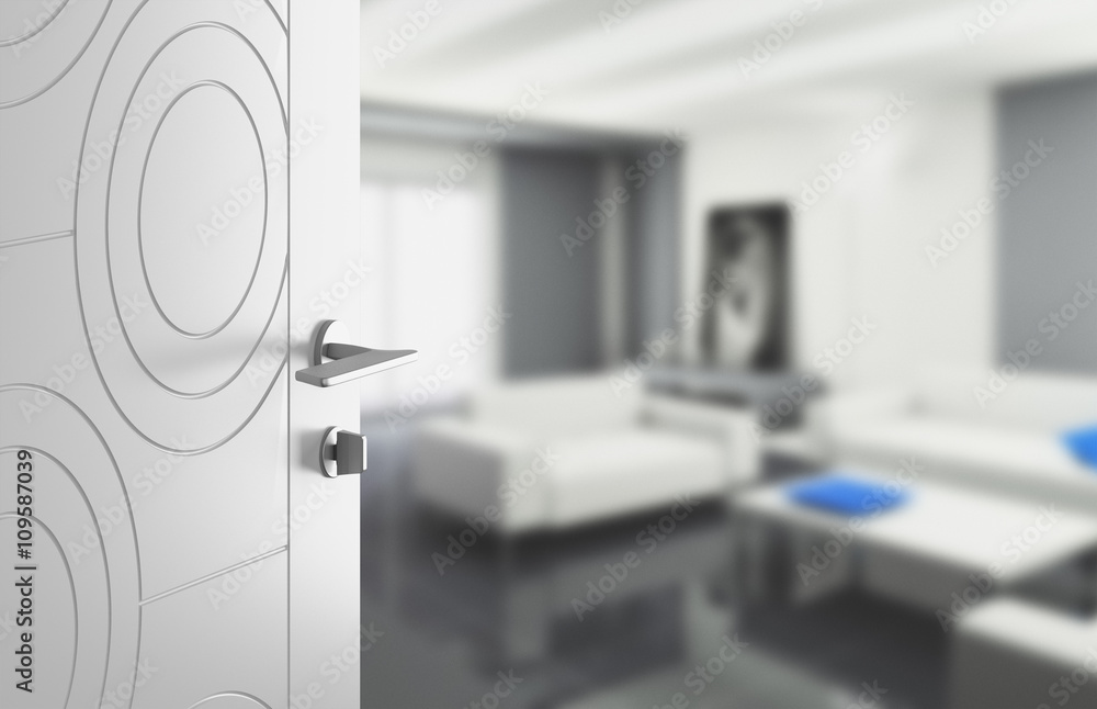 Naklejka premium Porta bianca aperta in casa stanza 