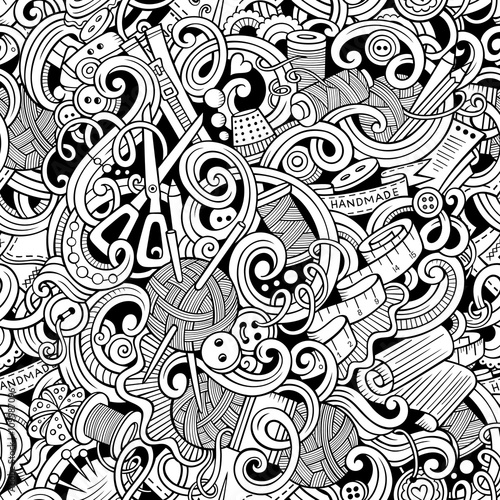 Cartoon handmade and sewing doodles seamless pattern