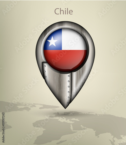 map marker steel with glare and shadows chile