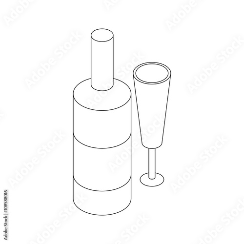 Wine bottle and wine glass icon isometric 3d style