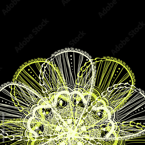 line ornate green flowers background