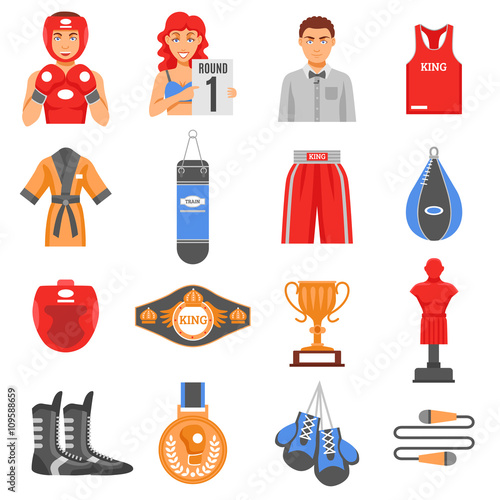 Boxing Ammunition Flat Color Icons Set  