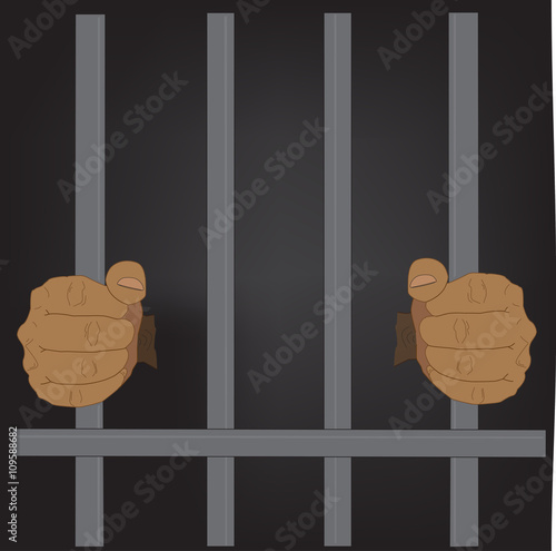 hands holding prison bars, vector illustration 