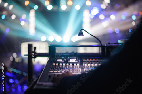 Working sound panel on background of the stage