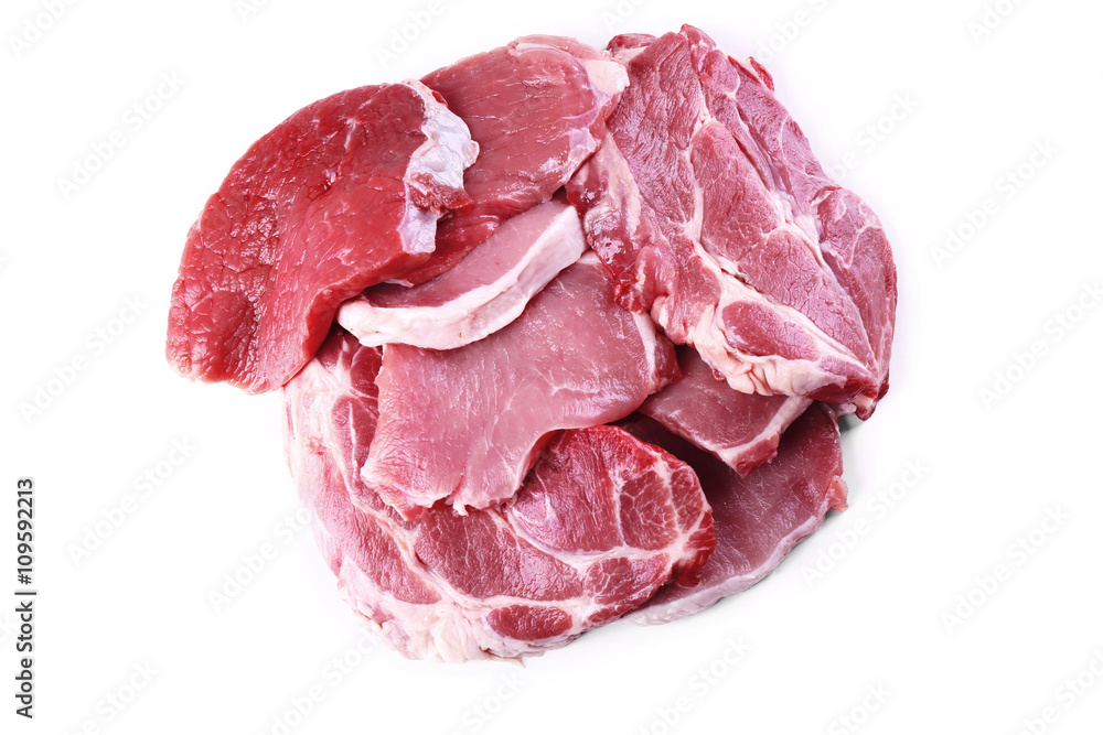 Pieces of pork meat, isolated on white Pieces of pork meat, isolated on white