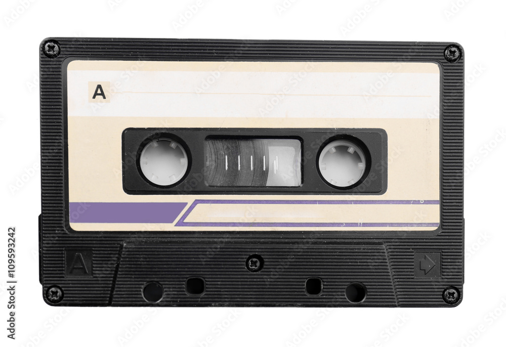 Old audio cassette, isolated on white