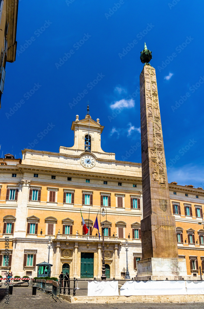 The Obelisk and the Palace of Montecitorio in Rome