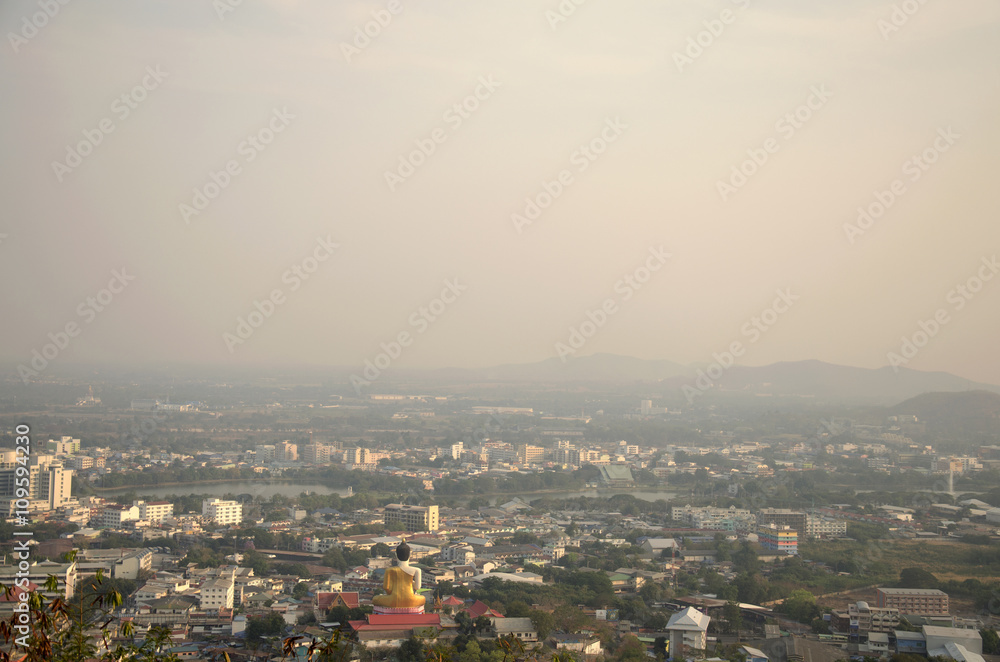 Aerial view cityscape looking from Nakhon Sawan Tower sits