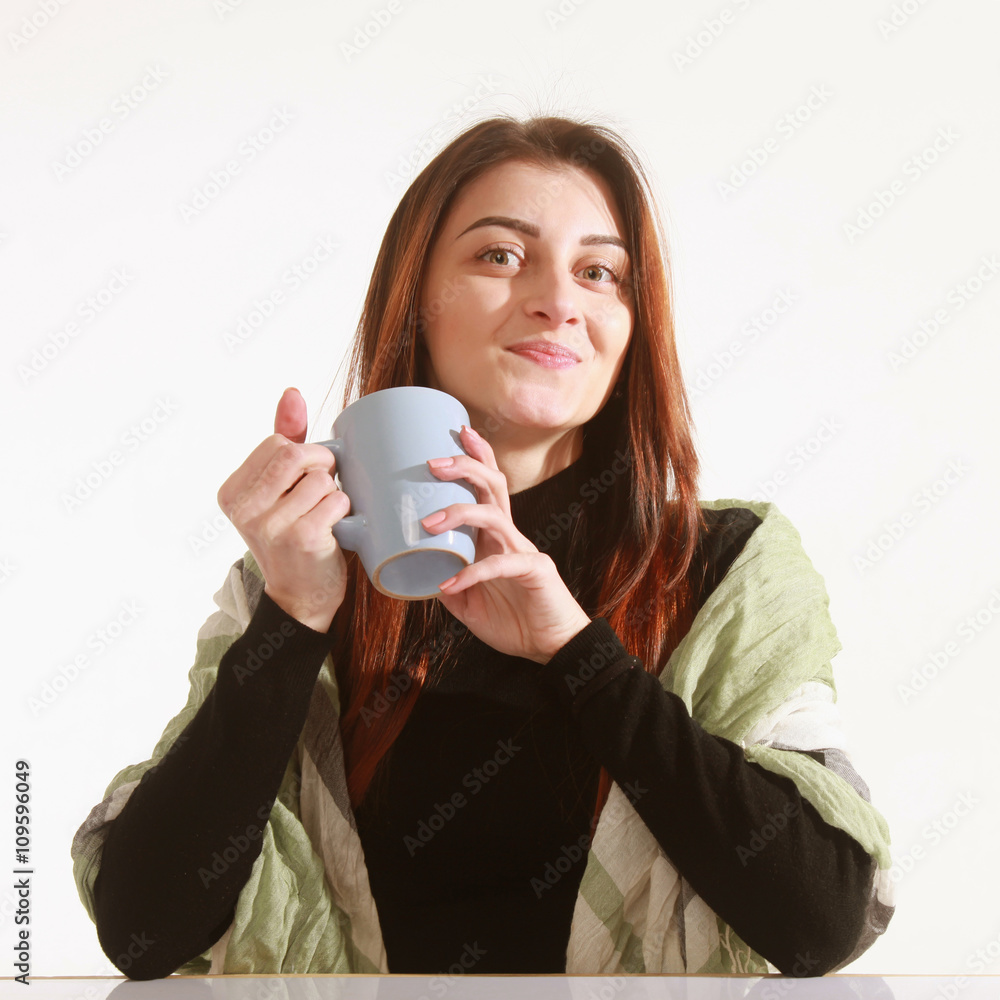 Beautiful business woman enjoying in a cup of coffee (Coffee bre Beautiful business woman enjoying in a cup of coffee (Coffee bre