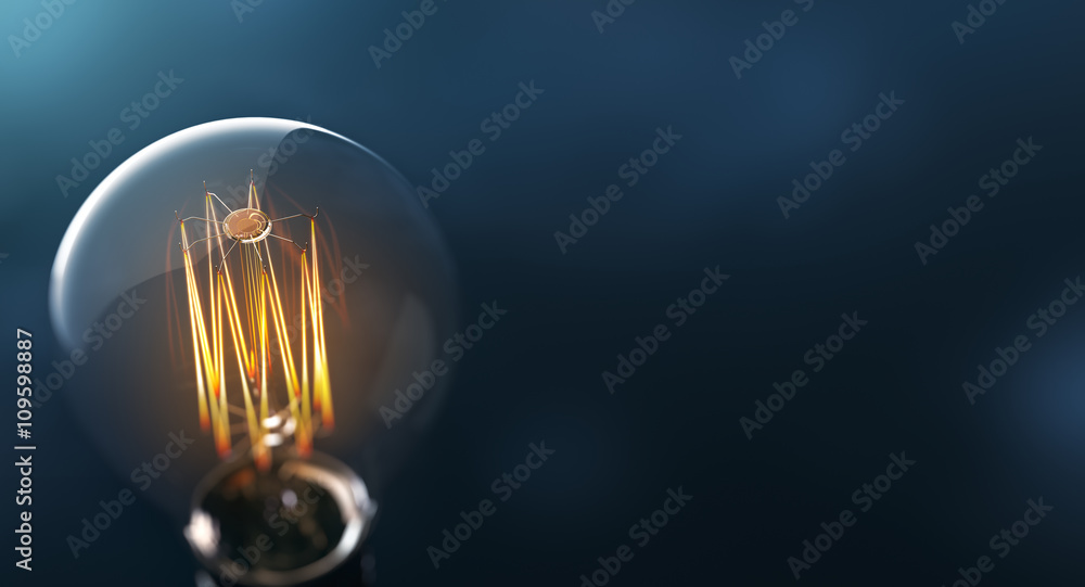 Glowing Edison light bulb - obrazy, fototapety, plakaty 