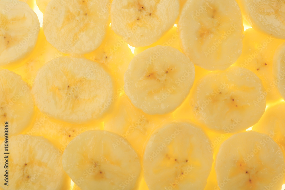 Ripe banana slices, background Ripe banana slices, background