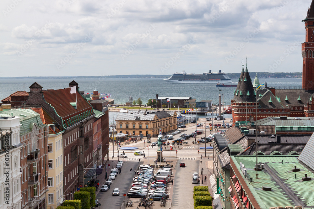 Obraz premium top view of the Helsingborg city center