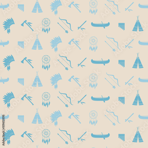 Seamless background with american indian icons for your design