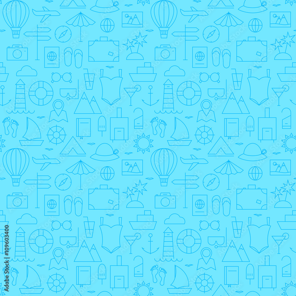 Line Summer Travel and Resort Blue Seamless Pattern Line Summer Travel and Resort Blue Seamless Pattern