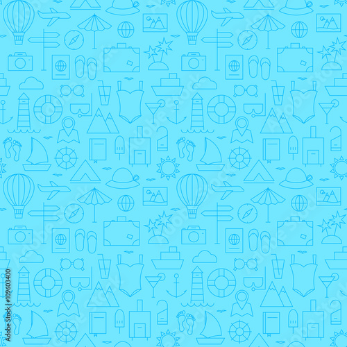 Line Summer Travel and Resort Blue Seamless Pattern