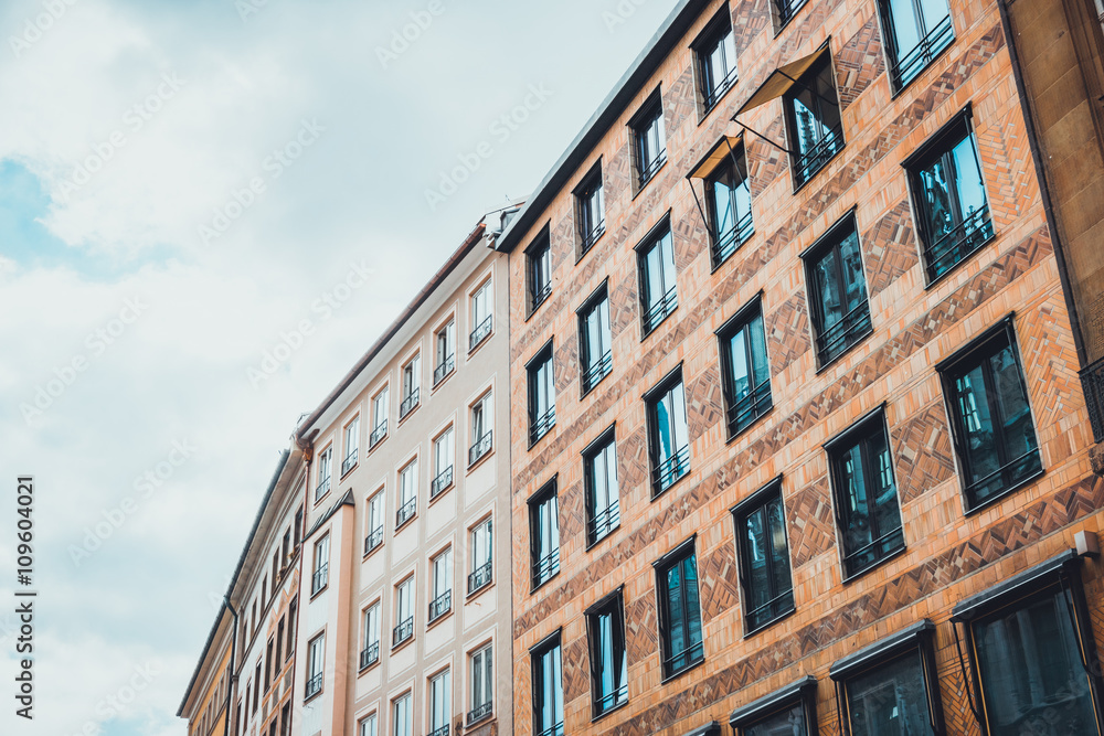 Row of apartments with bent perspective